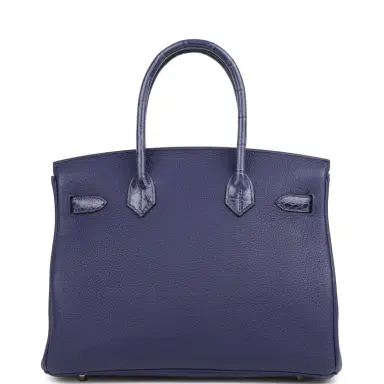 HERMÈS Pre-owned Hermes Birkin 30 Bleu Encre Touch Togo and Shiny Niloticus Crocodile Palladium Hardware | Thumbnail 5 HERMÈS Pre-owned Hermes Birkin 30 Bleu Encre Touch Togo and Shiny Niloticus Crocodile Palladium Hardware | Thumbnail 5