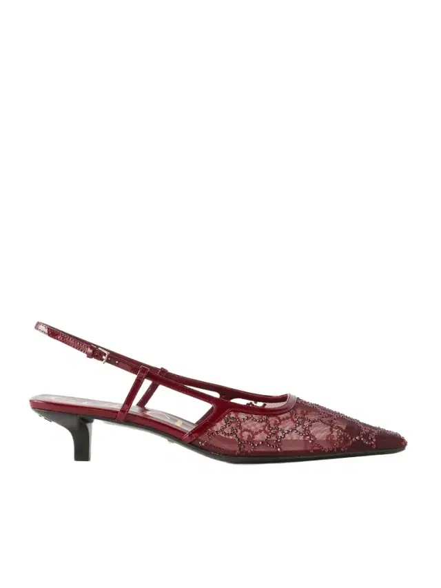 Demi Patent Leather-trimmed Crystal-embellished Mesh Slingback Pumps