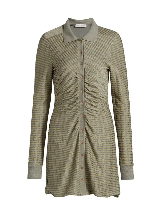 Ramy Brook Women's Ivette Textured Stripe Mini-Shirtdress - Olive Green Scallop