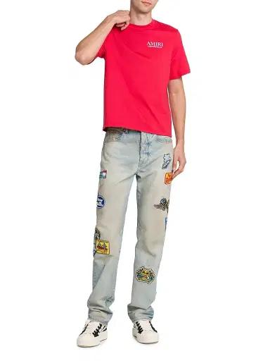 AMIRI Men's Bones Stacked Cotton Crewneck T-Shirt - Red - Size Medium | Thumbnail 2