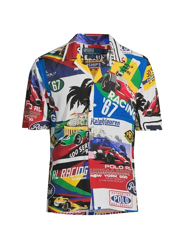 Polo Ralph Lauren Men's Classic-Fit Racing-Print Camp Shirt - Race Poster