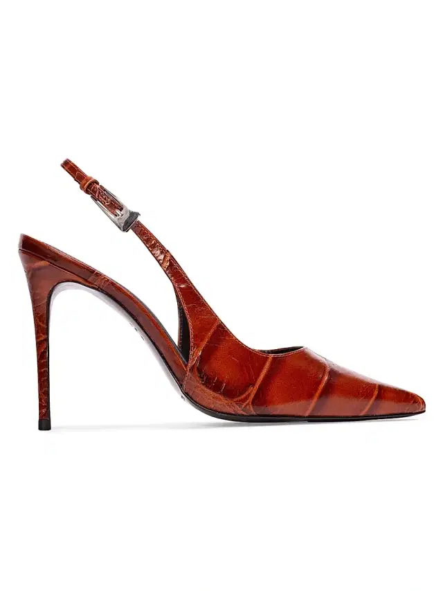 Black Suede Studio Women's Branca 100MM Croc Slingback Pumps - Cappuccino Croc