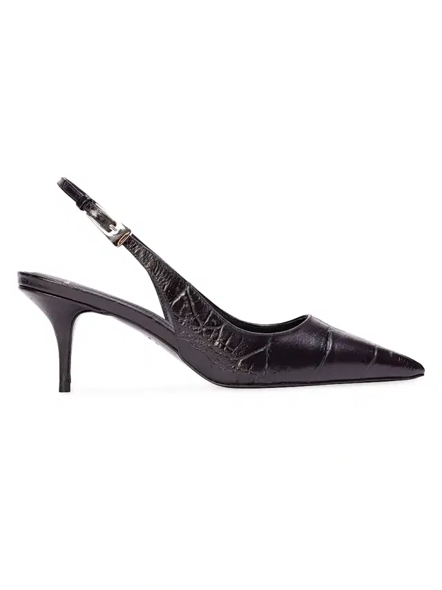 Women's Branca 65MM Croc Slingback Pumps - Black Croc Leather