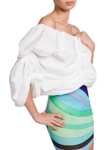 Pucci Women's Ruched Cotton Poplin Top - Bianco | Thumbnail 6 Pucci Women's Ruched Cotton Poplin Top - Bianco | Thumbnail 6
