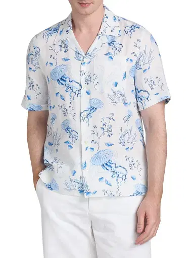 Vilebrequin Men's Medusa & Shells Linen Camp Shirt - Blanc - Size XL | Thumbnail 3 Vilebrequin Men's Medusa & Shells Linen Camp Shirt - Blanc - Size XL | Thumbnail 3