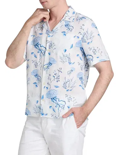 Vilebrequin Men's Medusa & Shells Linen Camp Shirt - Blanc - Size XL | Thumbnail 4 Vilebrequin Men's Medusa & Shells Linen Camp Shirt - Blanc - Size XL | Thumbnail 4