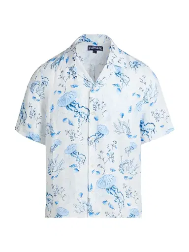 Vilebrequin Men's Medusa & Shells Linen Camp Shirt - Blanc - Size XL | Thumbnail 1 Vilebrequin Men's Medusa & Shells Linen Camp Shirt - Blanc - Size XL | Thumbnail 1