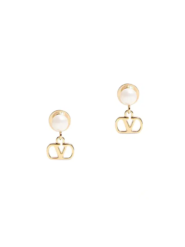 Women's VLogo Signature Metal and Pearl Earrings - Gold Cream