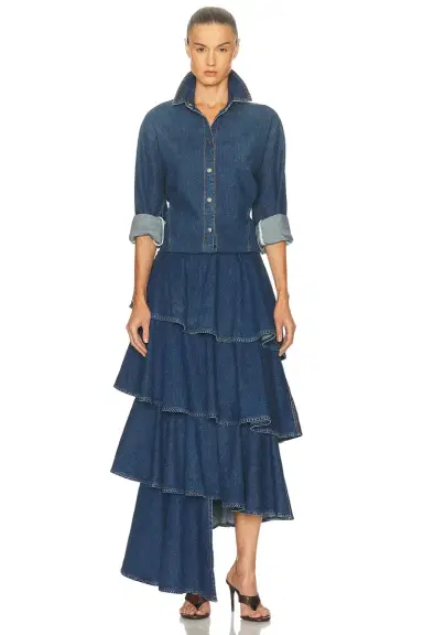 ALAÏA ALAΪA Curved Denim Shirt | Thumbnail 4 ALAÏA ALAΪA Curved Denim Shirt | Thumbnail 4