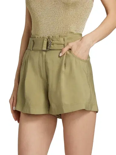 Ba&sh Women's Demie Belted Pleated-Front Shorts - Khaki - Size XL | Thumbnail 4