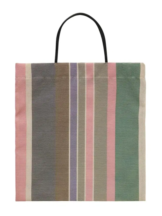 Barn Mini Leather-trimmed Striped Mesh Tote