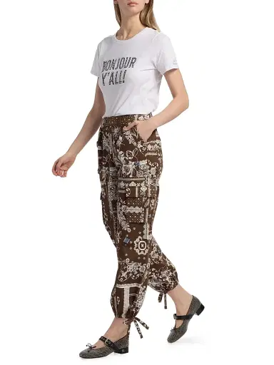 Cinq à Sept Women's Heatset Bonjour Y'all Graphic Cotton T-Shirt - White Black - Size XL | Thumbnail 2