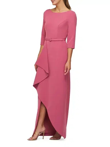Kay Unger Women's Julia Cascade Ruffle Crepe Column Gown - Rose Wine | Thumbnail 4