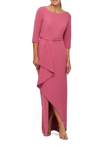 Kay Unger Women's Julia Cascade Ruffle Crepe Column Gown - Rose Wine | Thumbnail 5