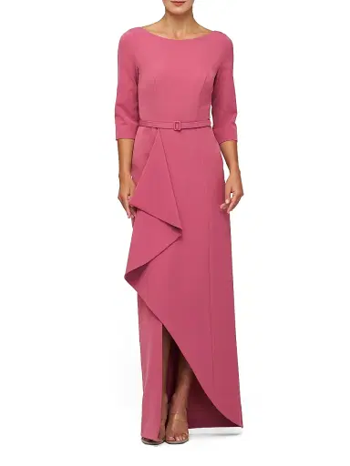 Kay Unger Women's Julia Cascade Ruffle Crepe Column Gown - Rose Wine | Thumbnail 1