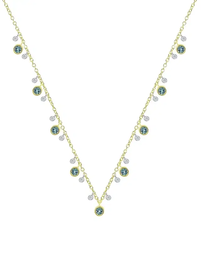 Women's Two-Tone 14K Gold, Blue Topaz & 0.20 TCW Diamond Bezel Charm Necklace - Yellow Gold