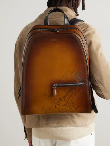 Berluti Working Day Scritto Venezia Leather and Twill Backpack - Men | Thumbnail 2