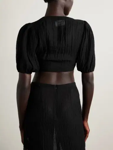 Lisa Marie Fernandez Cropped Tie-front Linen-blend Gauze Top | Thumbnail 3 Lisa Marie Fernandez Cropped Tie-front Linen-blend Gauze Top | Thumbnail 3