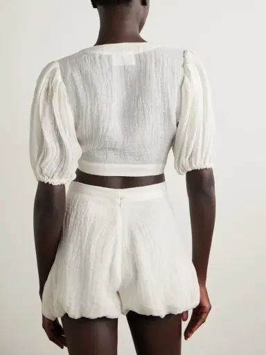 Lisa Marie Fernandez Cropped Tie-front Linen-blend Gauze Top | Thumbnail 3 Lisa Marie Fernandez Cropped Tie-front Linen-blend Gauze Top | Thumbnail 3