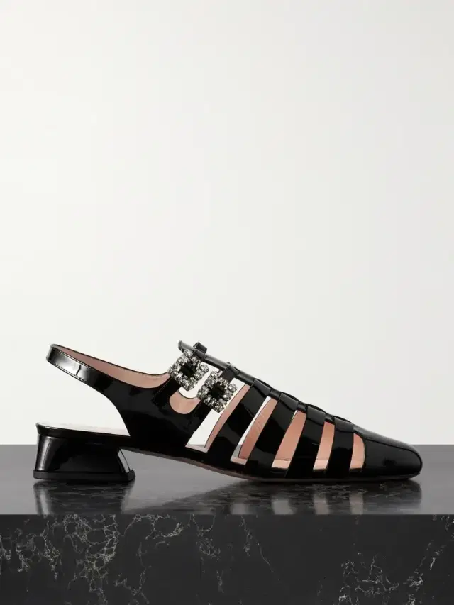 Mini Très Vivier 25 Crystal-embellished Patent-leather Sandals