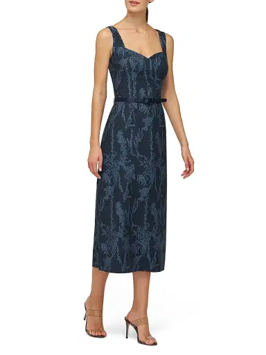 Kay Unger Women's Drew Jacquard Belted Sheath Midi-Dress - Dark Midnight Stone Blue | Thumbnail 2