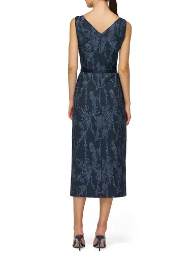 Kay Unger Women's Drew Jacquard Belted Sheath Midi-Dress - Dark Midnight Stone Blue | Thumbnail 3