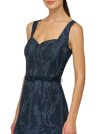 Kay Unger Women's Drew Jacquard Belted Sheath Midi-Dress - Dark Midnight Stone Blue | Thumbnail 5