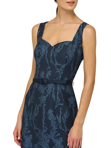 Kay Unger Women's Drew Jacquard Belted Sheath Midi-Dress - Dark Midnight Stone Blue | Thumbnail 6