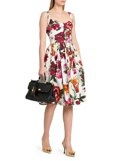 Dolce & Gabbana Women's Rafia Fiori Floral Cotton Poplin Dress - White Print Flower | Thumbnail 2 Dolce & Gabbana Women's Rafia Fiori Floral Cotton Poplin Dress - White Print Flower | Thumbnail 2