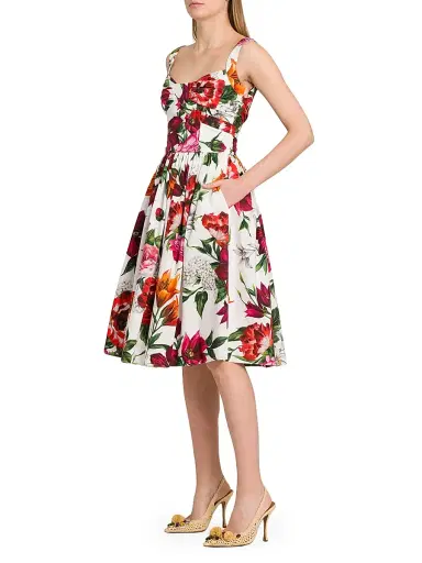 Dolce & Gabbana Women's Rafia Fiori Floral Cotton Poplin Dress - White Print Flower | Thumbnail 4 Dolce & Gabbana Women's Rafia Fiori Floral Cotton Poplin Dress - White Print Flower | Thumbnail 4