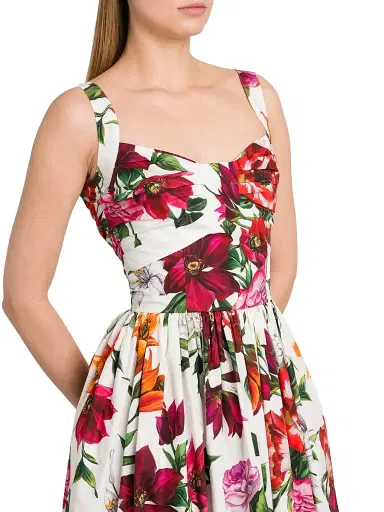 Dolce & Gabbana Women's Rafia Fiori Floral Cotton Poplin Dress - White Print Flower | Thumbnail 6 Dolce & Gabbana Women's Rafia Fiori Floral Cotton Poplin Dress - White Print Flower | Thumbnail 6