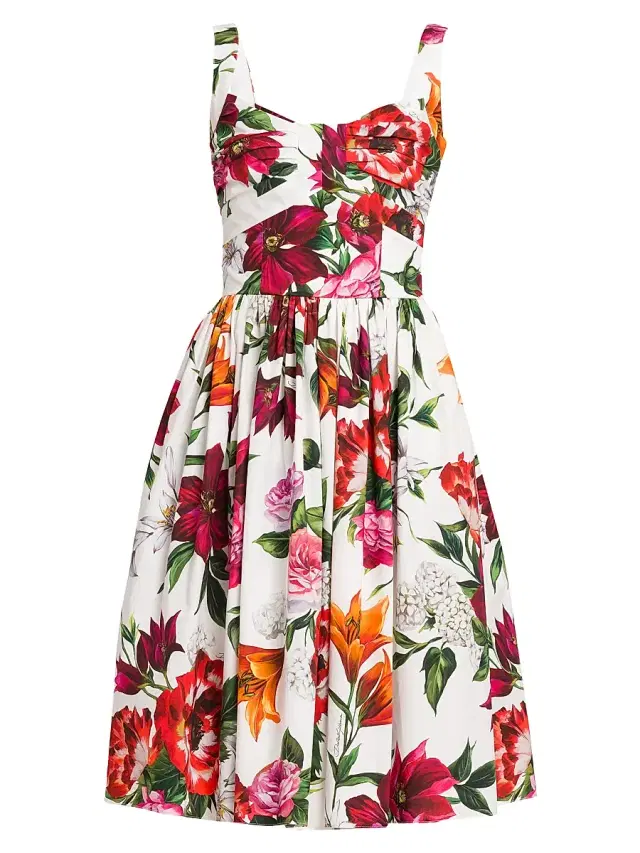 Women's Rafia Fiori Floral Cotton Poplin Dress - White Print Flower