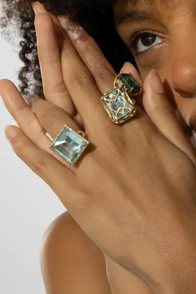 LISA NIK Mirror Cut Green Beryl Ring | Thumbnail 3