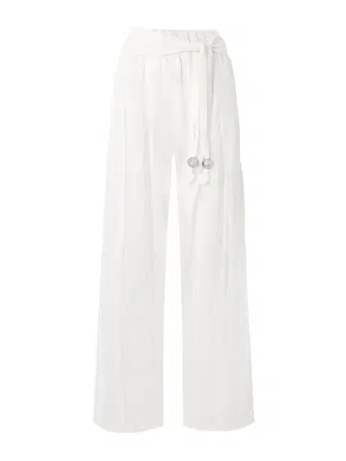 Lisa Marie Fernandez Embellished Belted Crinkled Linen-blend Gauze Wide-leg Pants | Thumbnail 1