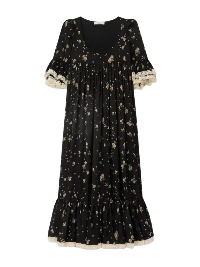 Lace-trimmed Gathered Floral-print Silk-charmeuse Midi Dress