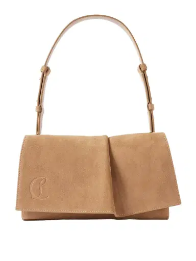 Christian Louboutin Baggy Small Logo-debossed Suede Shoulder Bag | Thumbnail 1 Christian Louboutin Baggy Small Logo-debossed Suede Shoulder Bag | Thumbnail 1