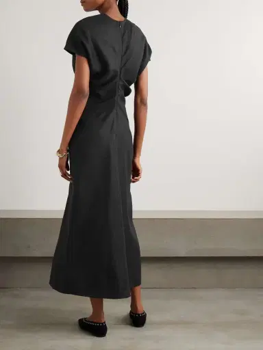 TOTEME Gathered Woven Midi Dress | Thumbnail 3 TOTEME Gathered Woven Midi Dress | Thumbnail 3
