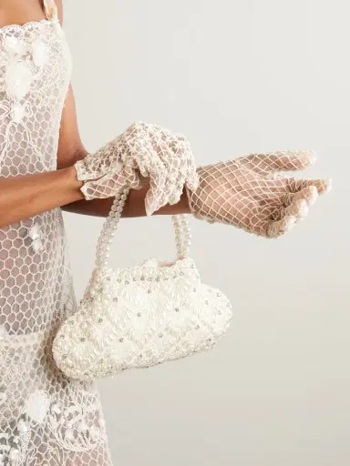 Clio Peppiatt Pearl-like Embellished Embroidered Tulle Gloves | Thumbnail 2