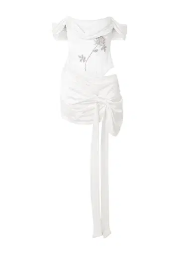 Clio Peppiatt Paloma Convertible Draped Embellished Satin Mini Dress | Thumbnail 1