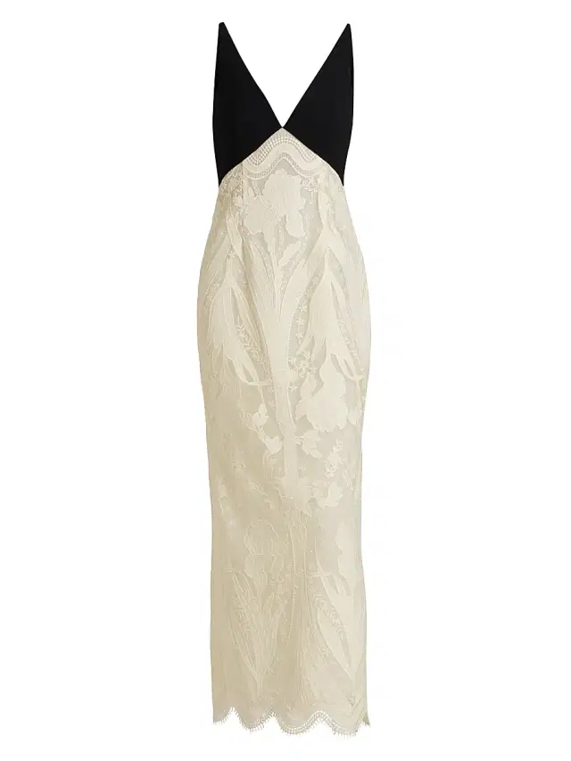 Lela Rose Women's Pieced Crepe & Lace Maxi Dress - Black