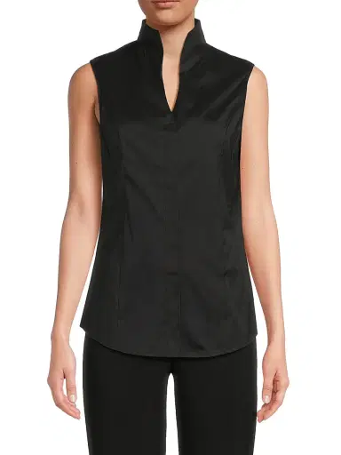 Misook Women's Split Neck Cotton-Blend Sleeveless Blouse | Thumbnail 3 Misook Women's Split Neck Cotton-Blend Sleeveless Blouse | Thumbnail 3