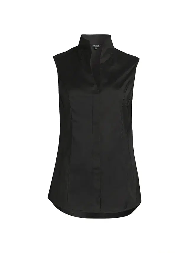 Women's Split Neck Cotton-Blend Sleeveless Blouse - Black