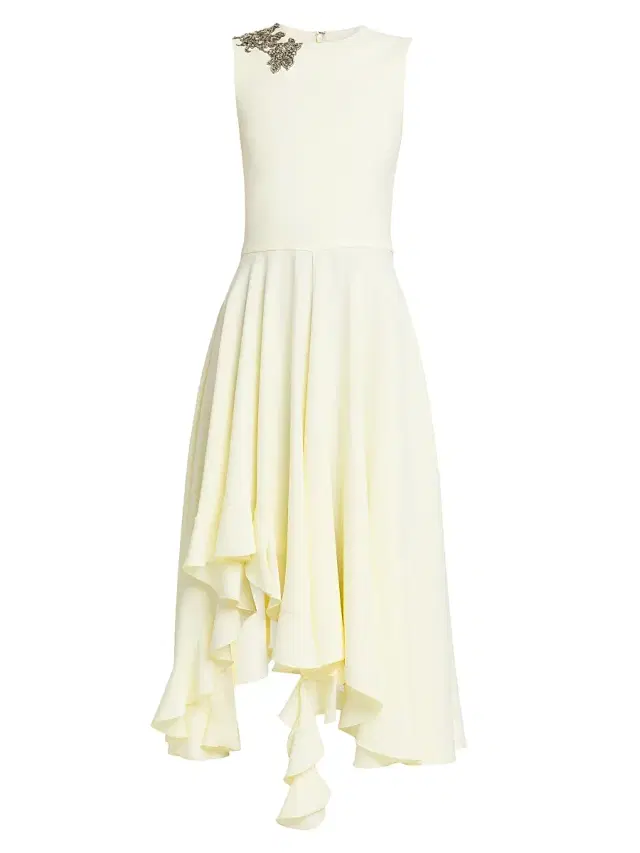 McQueen Women's Day Shoulder-Embellished Asymmetric Midi-Dress - Pear