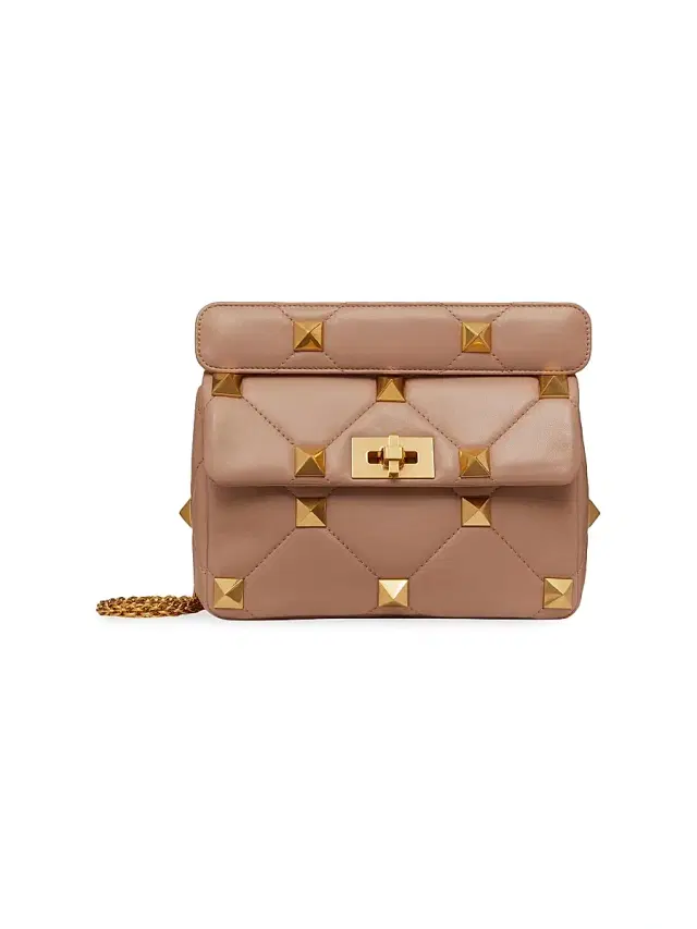 Women's Roman Stud The Shoulder Bag in Nappa With Chain - Rose Cannelle