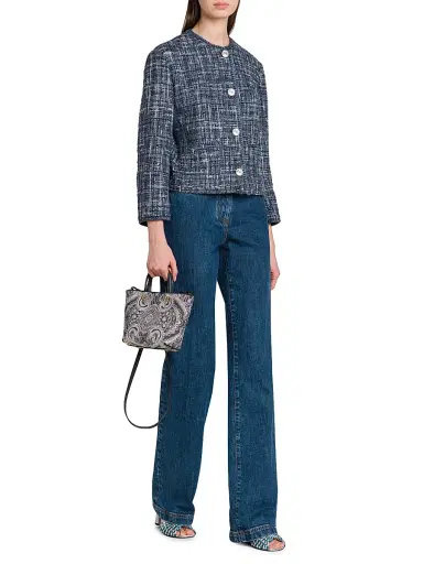 Etro Women's Tweed Round Neck Jacket - Multicolor Blue Base - Size 10 | Thumbnail 2