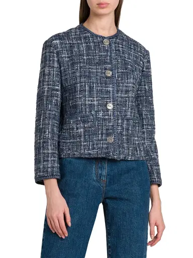Etro Women's Tweed Round Neck Jacket - Multicolor Blue Base - Size 10 | Thumbnail 3