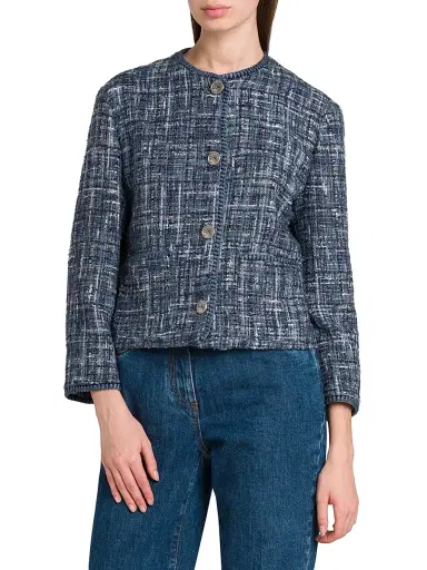 Etro Women's Tweed Round Neck Jacket - Multicolor Blue Base - Size 10 | Thumbnail 4