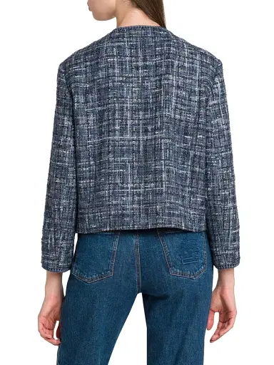 Etro Women's Tweed Round Neck Jacket - Multicolor Blue Base - Size 10 | Thumbnail 5