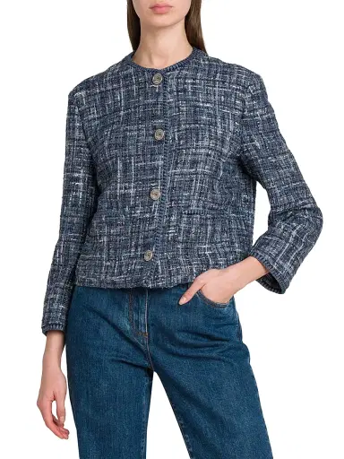 Etro Women's Tweed Round Neck Jacket - Multicolor Blue Base - Size 10 | Thumbnail 6