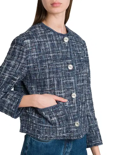 Etro Women's Tweed Round Neck Jacket - Multicolor Blue Base - Size 10 | Thumbnail 7